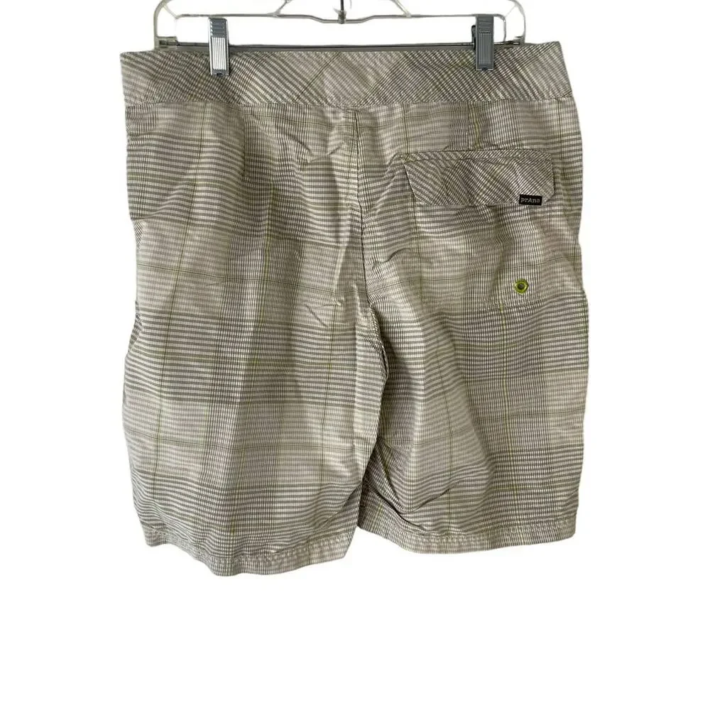 Prana Men's Size‎ 34 El Porto UPF 50 Grey White Plaid Board Swim Trunks Shorts